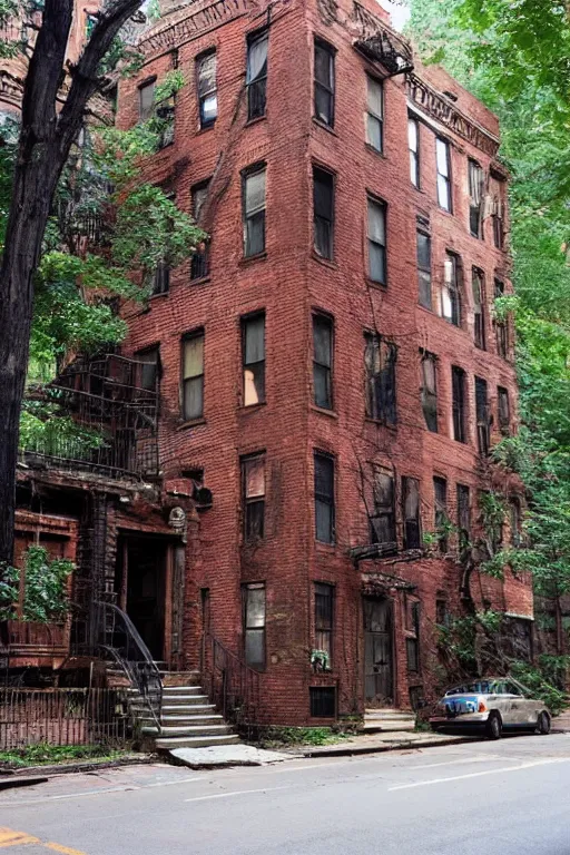 Image similar to (((((a ramshackle Manhattan brick brownstone deep in the forest))))) by Mark Makovey!!!!!!!!!!!!!!!!!!!!!!!!!!!