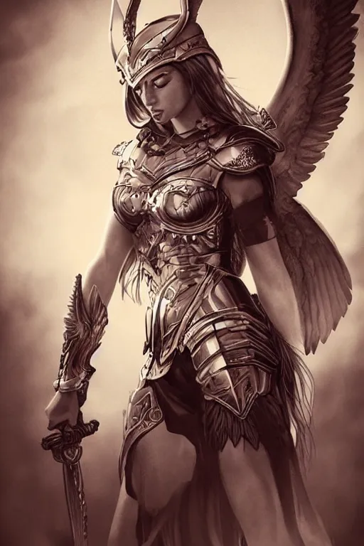 Prompt: a highly detailed beautiful portrait or a valkyrie in the style of artgerm.