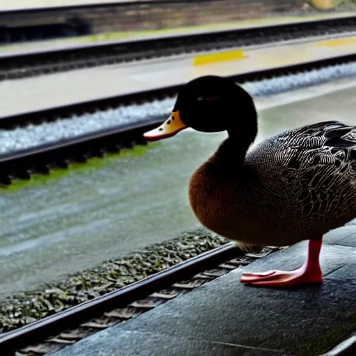 Image similar to A duck going home from work by train