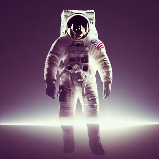 Image similar to astronaut silhouette lit from offcamera, dark background, lit from below, full body photo,, 8 k