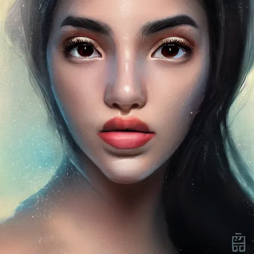 Image similar to a close up of beautiful Estefania Villegas perfect face, beauty spot by her left cheek, highly detailed, digital painting, artstation, concept art, smooth, sharp focus, illustration, art by Davinci, 8K,