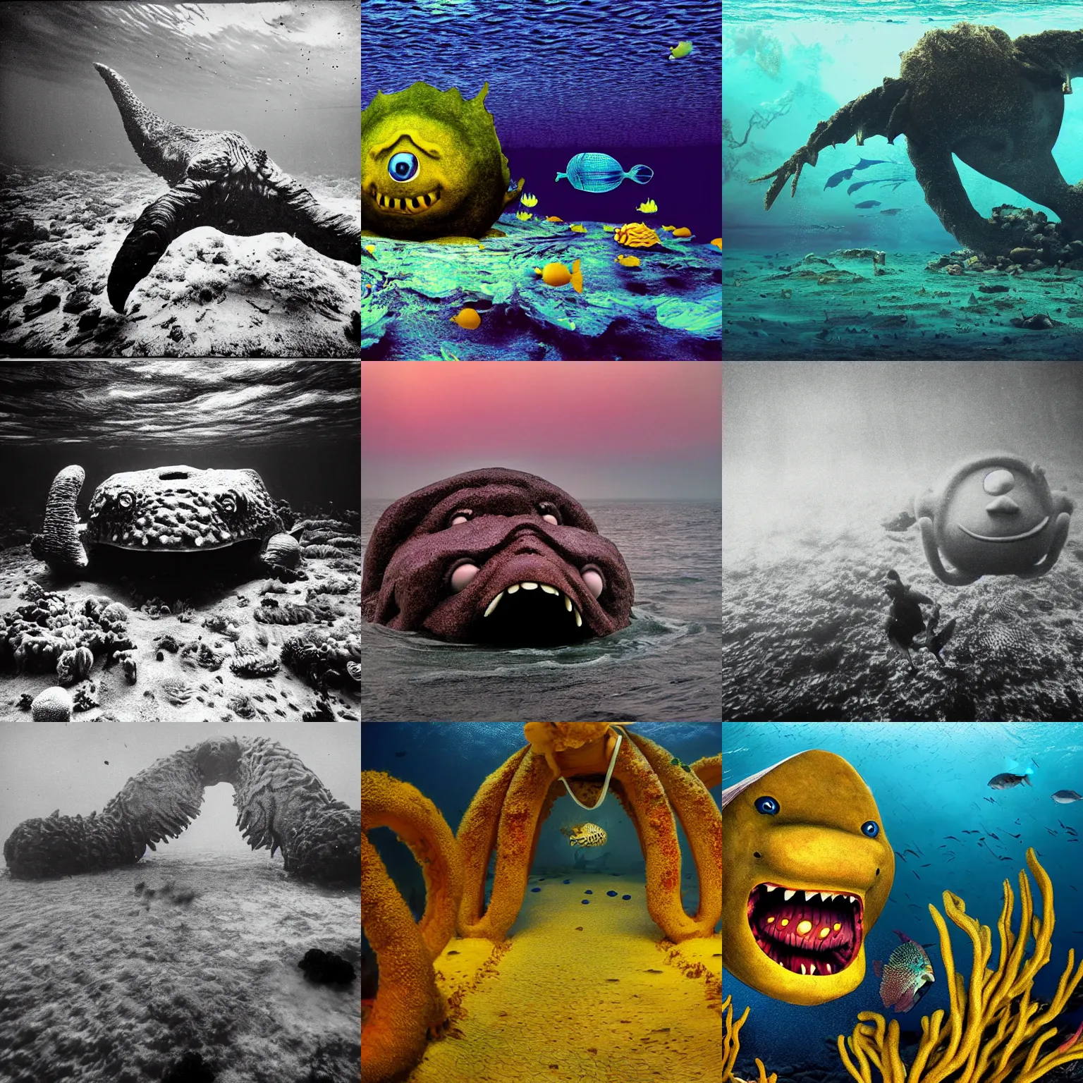 Prompt: huge monster under the sea, photograph