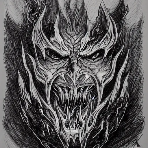 Prompt: character concept art diablo lord of terror engulfed in flames, detailed ink drawing by Dmitriy Tkach