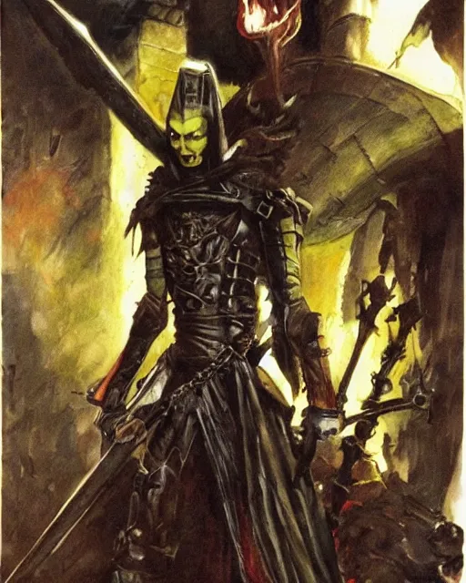 Image similar to portrait of a skinny punk goth tony todd wearing armor by simon bisley, john blance, frank frazetta, fantasy, thief warrior