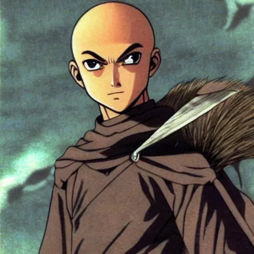 Image similar to still of Aang from Last Airbender in Berserk in manga panel by Kentaro Miura