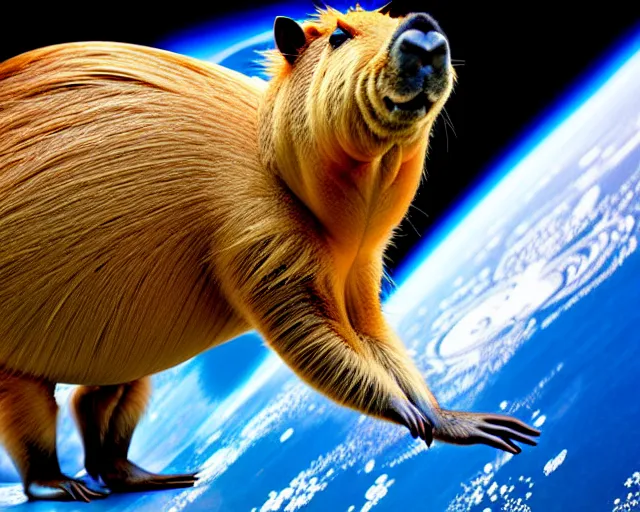 Image similar to a capybara is standing on astronaut, phantasia photo, concept art