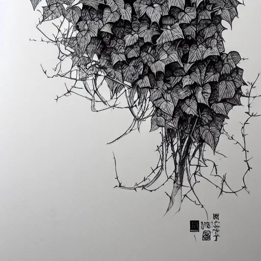 Image similar to ivy by xu wei, ink