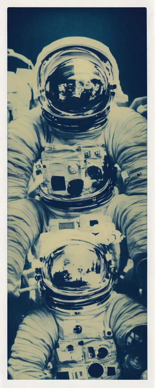 Image similar to polaroid of a dream astronaut double exposure sea high contrast