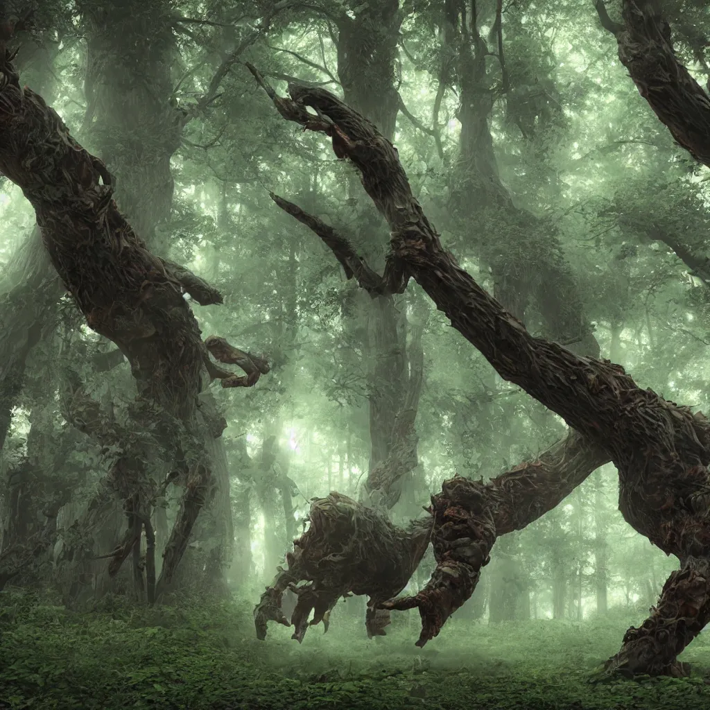 Image similar to funky forest movie monster digital art, redshift render, hyperrealistic, ray - tracing