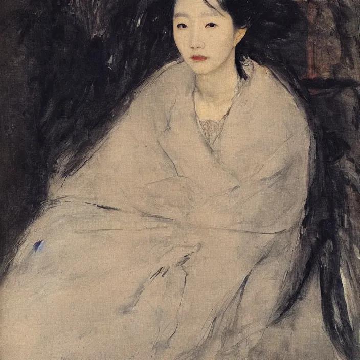 Image similar to abstract portrait of a hyperbeautiful korean woman by adolph menzel, carvaggio