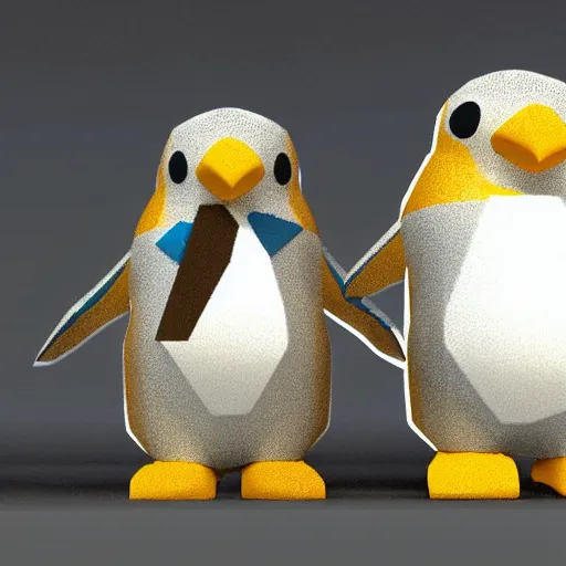 Prompt: a 3 d picture of a cubic penguin n - 4