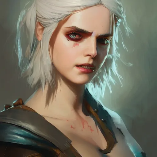 Image similar to attractive ciri from witcher, painted by greg rutkowski