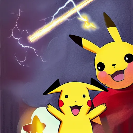 Prompt: digital art, trending on artstation, pikachu firing a thunderbolt at the holy family from barcelona. n 9