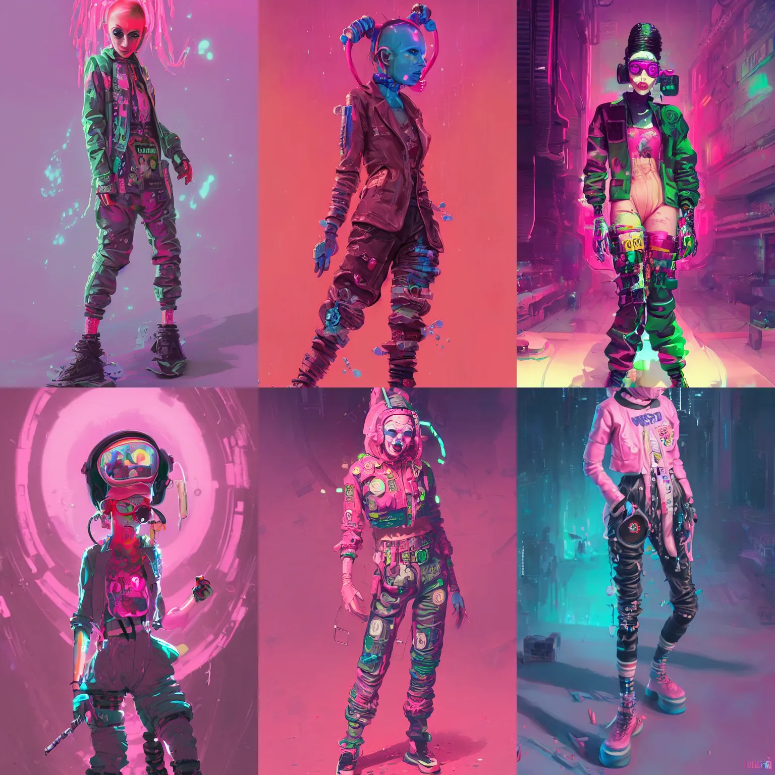 Image similar to wide view cyberpunk clown girl made of pink slime, wearing cyberpunk intricate streetwear, transparent, behance hd artstation by jesper ejsing by rhads, makoto shinkai and lois van baarle, ilya kuvshinov, ossdraws, cinematic lighting, sharp focus