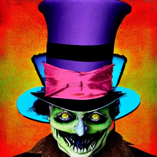 Image similar to grim-hatter, cursed photograph, real, deep acid colors