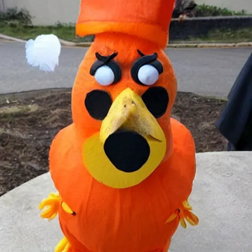 Image similar to chicken dressed as an inmate