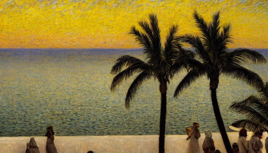 Image similar to a ultradetailed beautiful painting of the night sky of the amazonas golden white palace balustrade designed by jules bastien - lepage, tarsila do amaral, frank weston and gustave baumann, beach, trending on artstation, mediterranean, palm trees, sharp focus, sail boats, soft light, 8 k 4 k