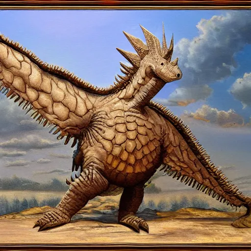 Prompt: cross between stegosaurus and eagle detailed oil painting 4k