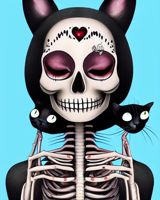 Image similar to a surrealistic head and shoulder painting of a gorgeous female skeleton with cat eyeballs and lipstick and hoodie, in the style of tsuguharu foujita, digital art, detailed masterpiece