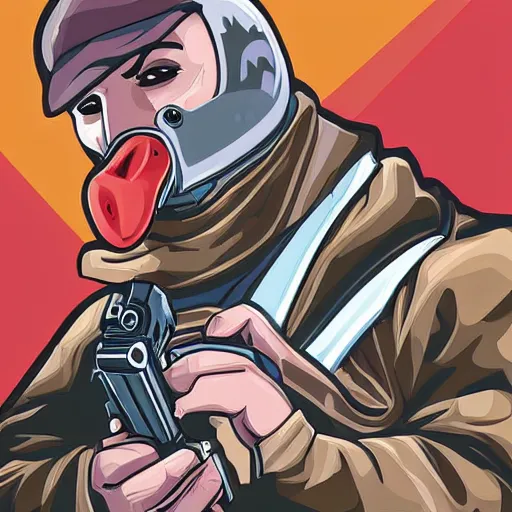 Image similar to An anthropomorphic duck, GTA artwork midshot