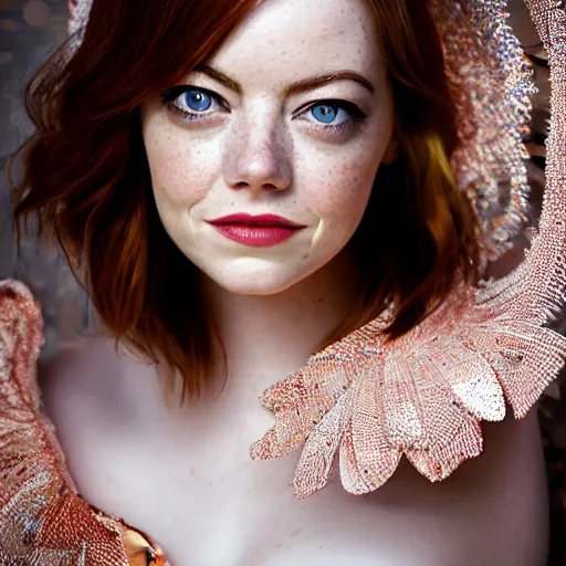 Prompt: angel emma stone, portrait, sharp focus, award winning dslr photography, clear image, global illumination, radiant lighting, intricate environment