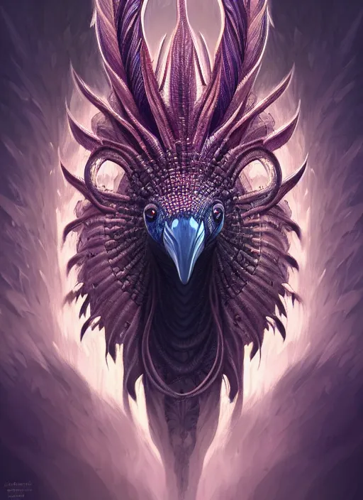 Prompt: anthropomorphic icostrigon head in edgy darkiron peacock, intricate, elegant, highly detailed animal monster, digital painting, artstation, concept art, smooth, sharp focus, illustration, art by artgerm, dwayne barlowe, trending on artstation and greg rutkowski and alphonse mucha, 8 k