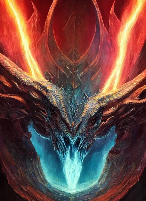 Image similar to close-up of dragon concept portrait of dangerous Viking Dragon conjuring a violent void multiversal aura, a floating iridescent lightning body from God of War in the center, intricate, elegant, luxurious, digital painting, concept art, smooth, sharp focus, from Star Trek 2021, illustration, by WLOP and Ruan Jia and Mandy Jurgens and William-Adolphe Bouguereau, Artgerm