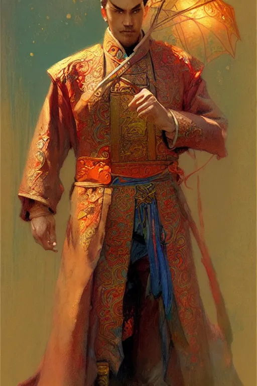 Image similar to wizard, character design, ming dynasty, colorful, painting by gaston bussiere, craig mullins, j. c. leyendecker, tom of finland