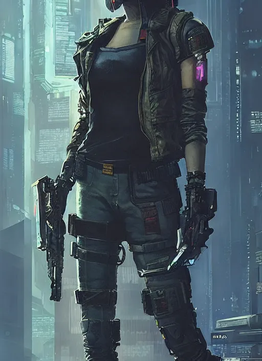 Image similar to Ela. Cyberpunk mercenary in tactical gear infiltrating corporate mainframe. (Cyberpunk 2077), blade runner 2049, (matrix) Concept art by James Gurney, greg rutkowski, Craig Mullins and Alphonso Mucha. Stylized painting with Vivid color.