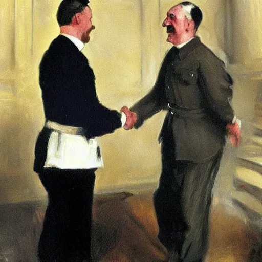 Image similar to painting of Jewish man shaking hands with hitler, John Singer Sargent style