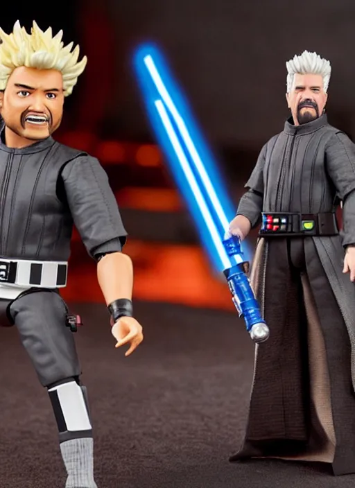 Image similar to star wars black series action figure of guy fieri, toy extremely detailed