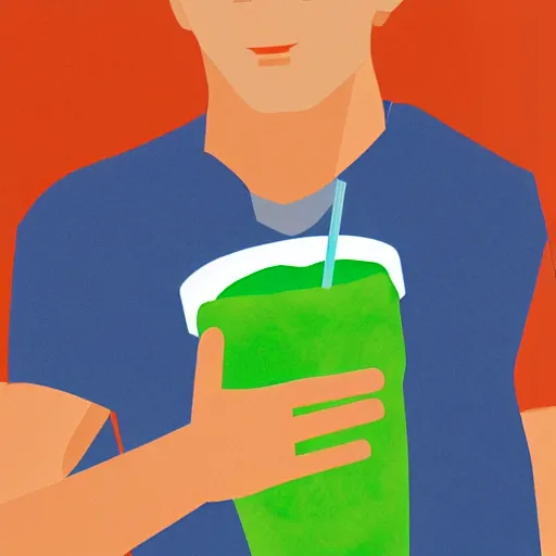 Prompt: male athlete with green smoothie in hand in the style of kurzgesagt