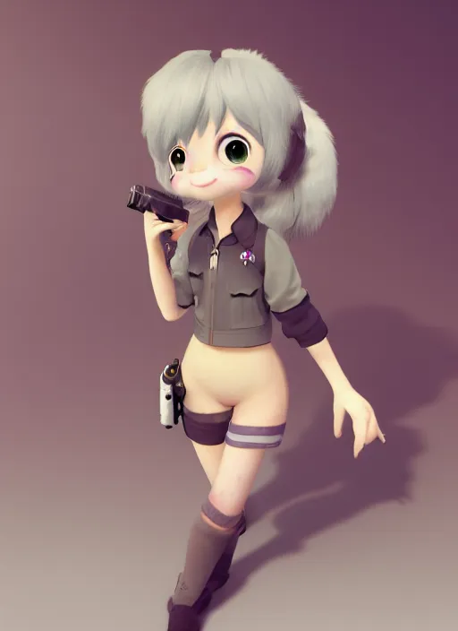 Prompt: female furry mini cute style, character adoptable, highly detailed, rendered, ray - tracing, cgi animated, 3 d demo reel avatar, style of maple story and zootopia, maple story gun girl, grey mouse, soft shade, soft lighting