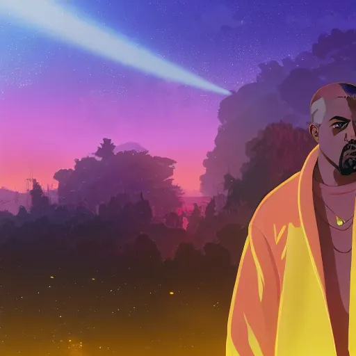 Image similar to Kanye West Listening Party, Artwork by Makoto Shinkai, official media, 8k, wallpaper, high definition, wallpaper, hd, digital artwork