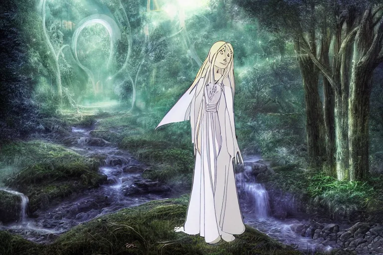 Image similar to tonemapped galadriel by hayao miyazaki, highly detailed,