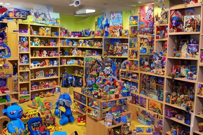 Image similar to photo of a toy store for wizards, magical toys