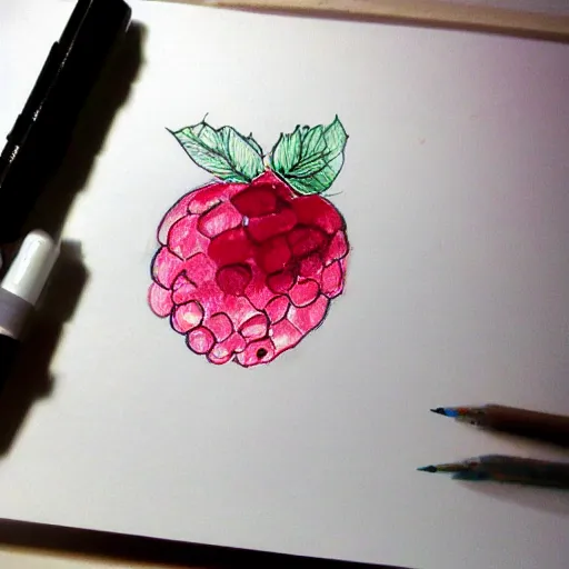 Prompt: professional ink pen sketch of a close-up raspberry