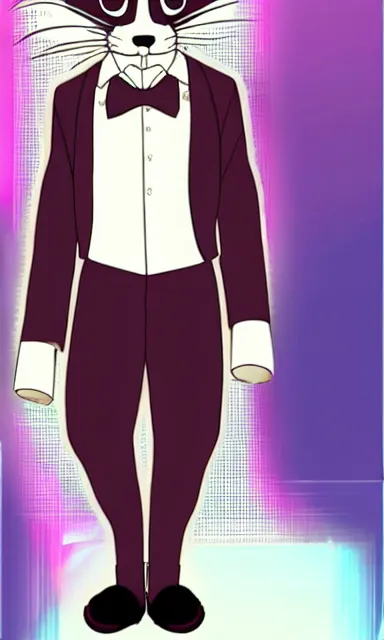 Image similar to furry ferret, anime style, formal suit, full body, disney style