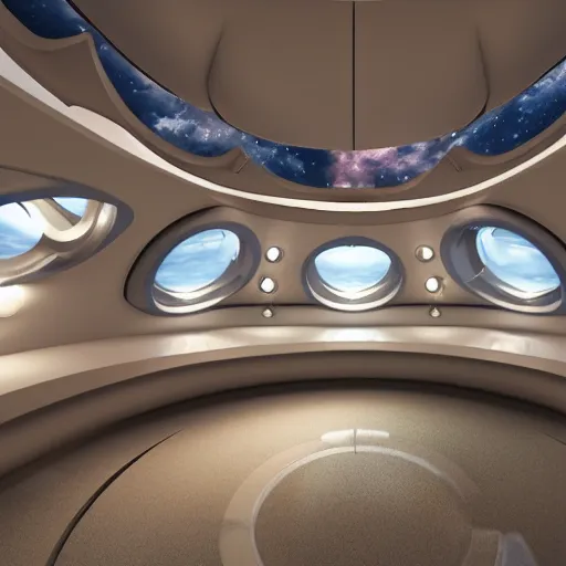 Prompt: a view of a spaceship bedroom