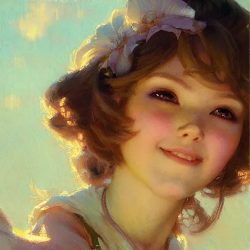 Prompt: a detailed portrait of am adorable anime girl, cute smile, bright eyes, painting by gaston bussiere, craig mullins, j. c. leyendecker