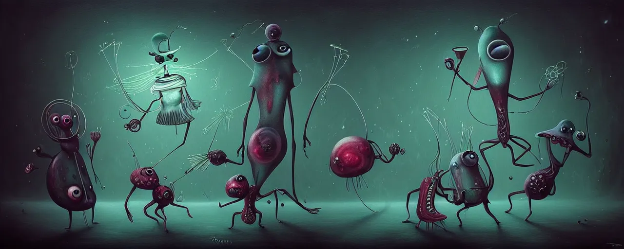 Prompt: whimsical alchemical plankton creatures, surreal dark uncanny painting by ronny khalil
