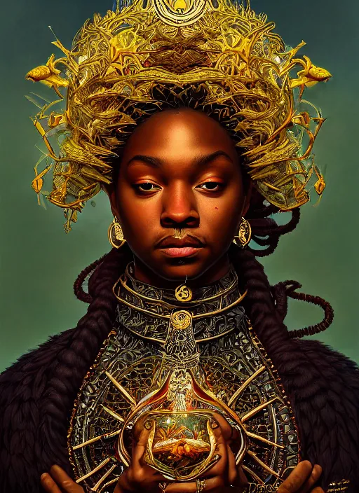 Image similar to : k-dot fantasy, fantasy magic,  , intricate, sharp focus, illustration, highly detailed, digital painting, concept art, jahbu art and Paul lewin and kehinde wiley, masterpiece