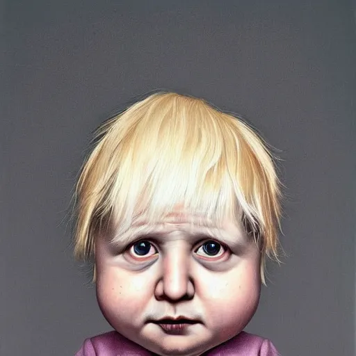 Image similar to a portrait of boris johnson as a baby by mark ryden