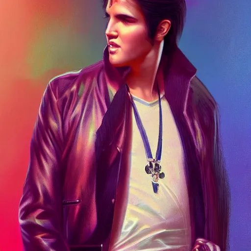 Prompt: young elvis presley dressed in 2 0 2 2, modern clothing, nashville, tennessee, portrait, highly detailed, digital painting, artstation, concept art, sharp focus, illustration, cinematic lighting, art by artgerm and greg rutkowski and alphonse mucha