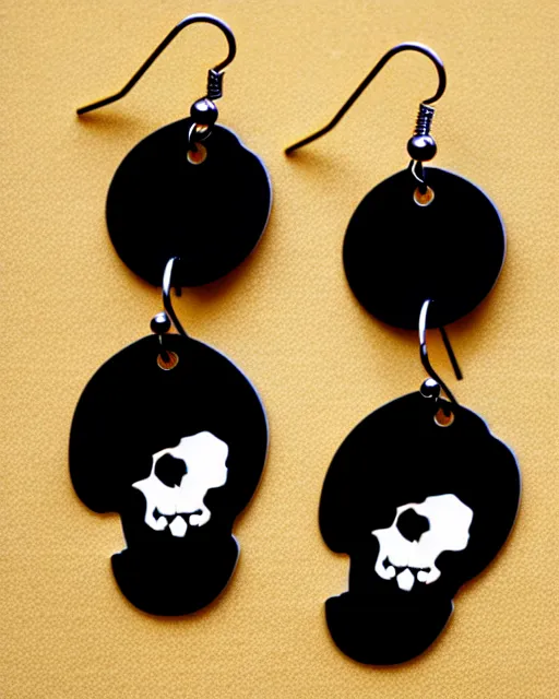 Image similar to spooky cartoon skull, 2 d lasercut earrings, in the style of heavy metal fakk 2