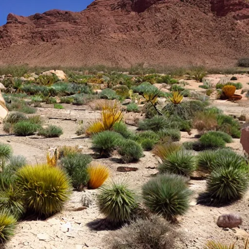 Prompt: biophilia architecture in the desert, plants, oasis