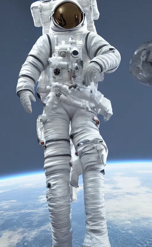 Prompt: astronaut wearing a dress by alexander mcqueen, catwalk, soft ambient lighting, photorealism, unreal engine