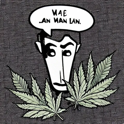 Image similar to weed leaf smoke a man in the style of cartoons