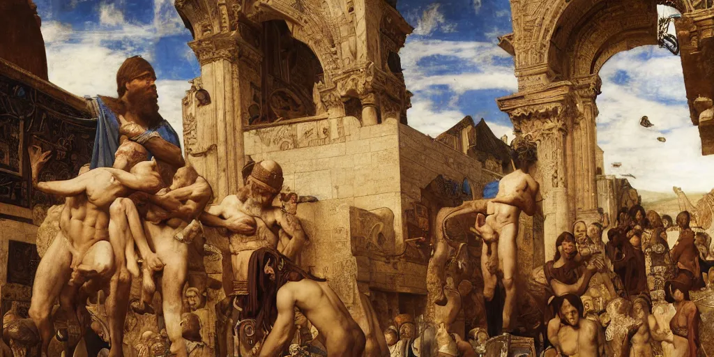 Image similar to masterpiece mnemonics of Mesopotamian lie, by Edgar Maxence and Ross Tran and Michael Whelan and Da Vinci and Caravaggio and J.M.W Turner and Bruegel intricate line drawings, cinematic, establishing shot, 4k resolution,