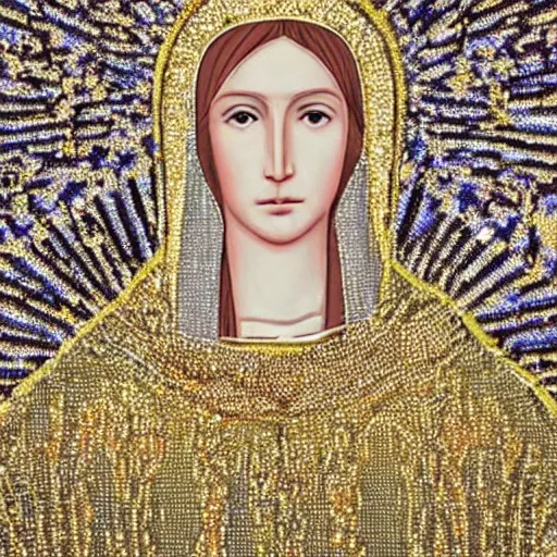 Image similar to photo of the virgin mary at the met gala